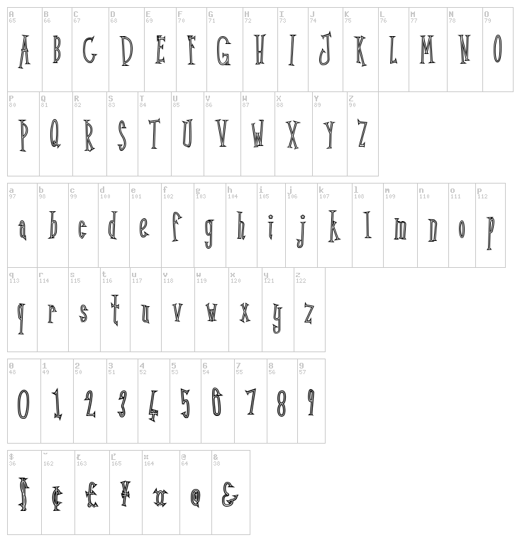 Kunang Kunang font map